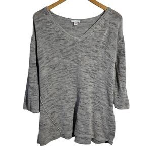 J.Jill Pure Jill 100% Cotton Vneck Sweater Women L Gray Minimal Casual Modest